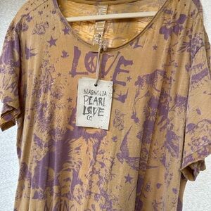 Magnolia Pearl Artistic Purple and Tan Tee maxi dress